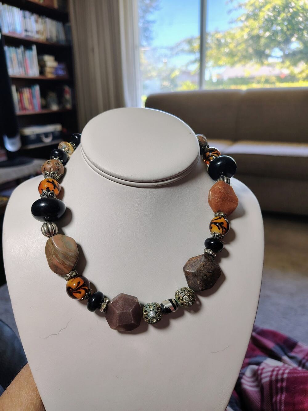 Artisan Mixed Stone Boho Statement Necklace 18"